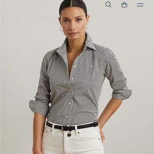 Lauren Ralph Lauren Black and White Classic Fit Striped Cotton Shirt L Like New
